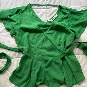 Green Wrap Peplum Blouse
